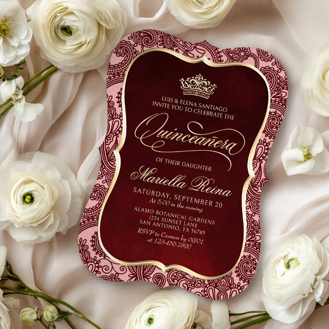 Red Gold Quinceañera Invitation (Creator Uploaded)