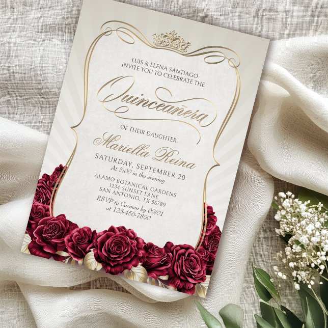 Red Gold Quinceañera Invitation (Creator Uploaded)
