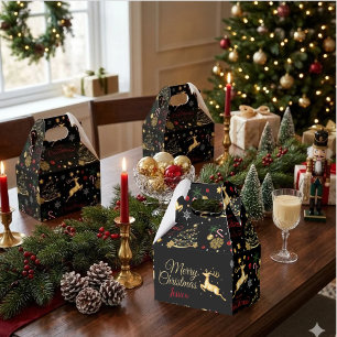 Red Gold Reindeer Merry Christmas Tree Favour Box