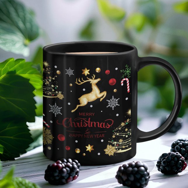 Red  Gold Reindeer Merry Christmas Tree Mug (Creator Uploaded)