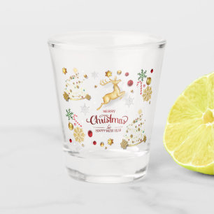 Red Gold Reindeer Merry Christmas Tree Shot Glass