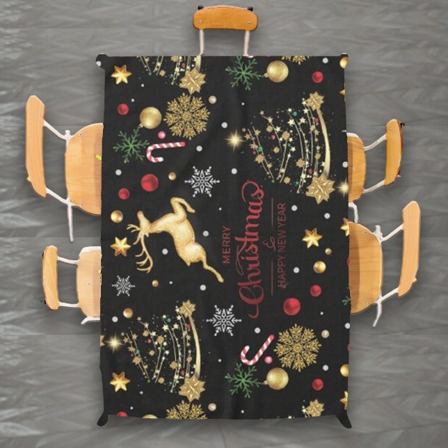 Red  Gold Reindeer Merry Christmas Tree Tablecloth (Creator Uploaded)