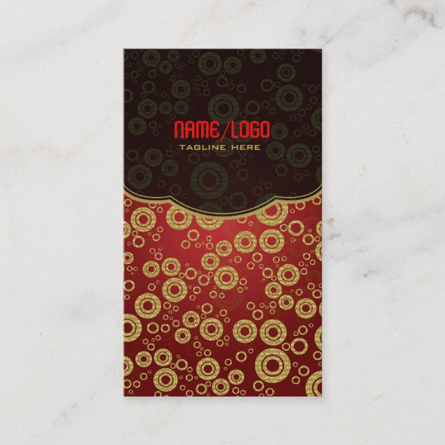 Red & Gold Retro Circle Random Pattern Business Card (Front)