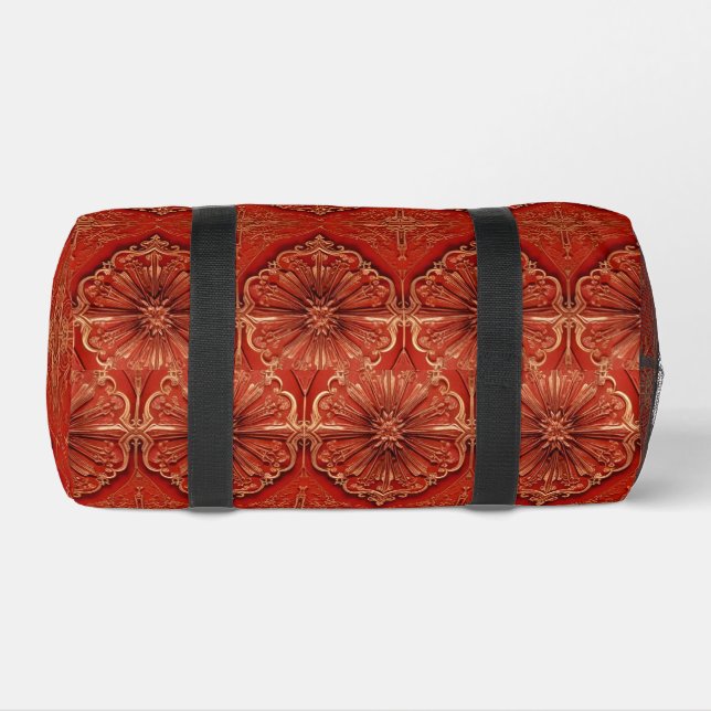 Red Gold Retro Pattern Duffel Bag (Bottom)