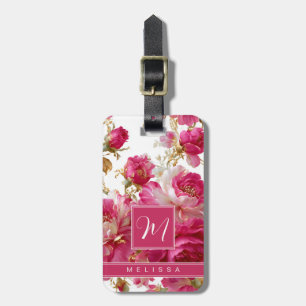 Red Gold Roses Floral Background Luggage Tag