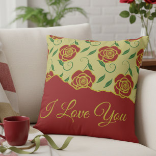 Red Gold Roses Love You Cushion