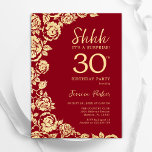 Red Gold Roses Surprise 30th Birthday Invitation<br><div class="desc">Red gold floral surprise 30th birthday party invitation. Elegant design featuring roses,  faux gold foil and typography script font. Trendy invite card perfect for a stylish female bday celebration. Can be customised to any age. Printed Zazzle invitations or instant download digital printable template.</div>