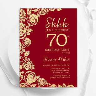 Red Gold Roses Surprise 70th Birthday Invitation