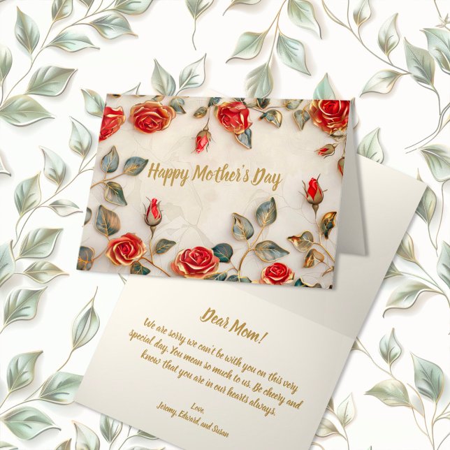 Red Gold Roses Vintage Mother's Day Card (Red Gold Roses Vintage (Embossed Look) Mother's Day card)