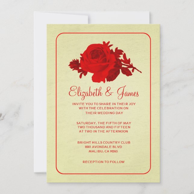 Red Gold Rustic Floral/Flower Wedding Invitations (Front)