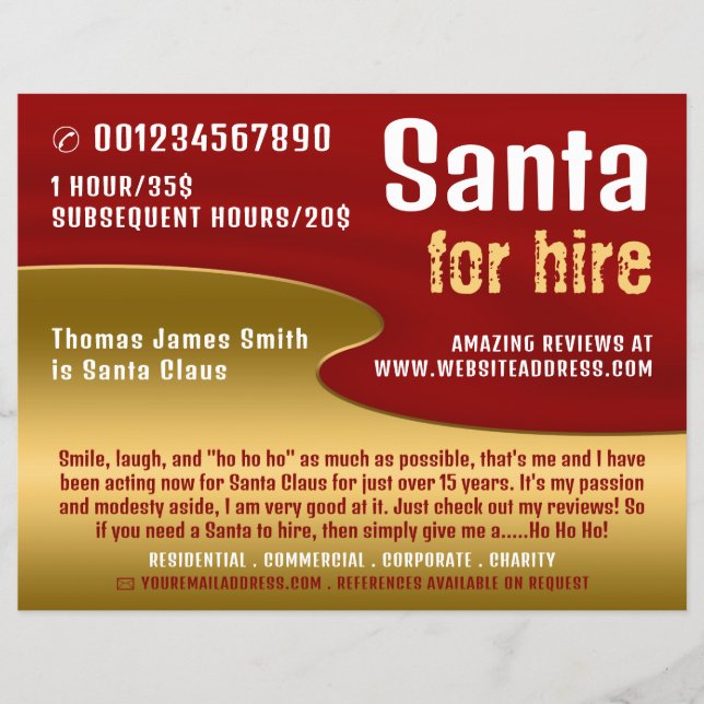 Red & Gold, Santa Claus Entertainer Advertising Flyer (Front)