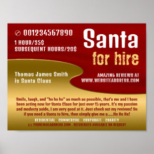Red & Gold, Santa Claus Entertainer Advertising Poster