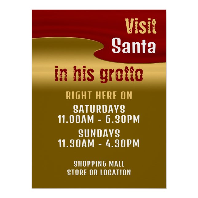 Red & Gold, Santa Claus Visitor Hours Poster (Front)