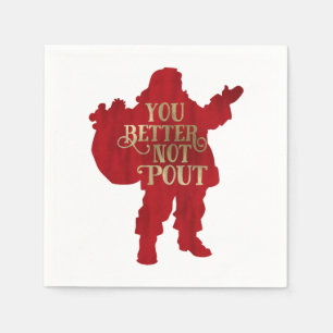 Red & Gold Santa Toy bag You Better Not Pout Party Napkin