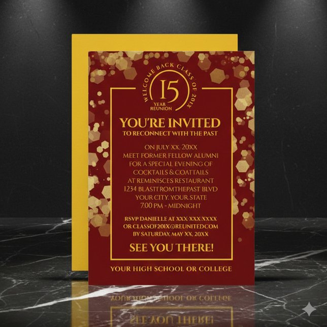 Red & Gold School Class Reunion Invitation (Elegant Red & Gold School Class Reunion Invitation Cover Photo)