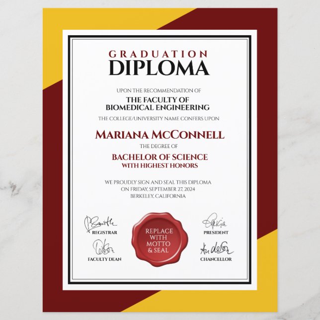 Red Gold School College University Diploma (Front)