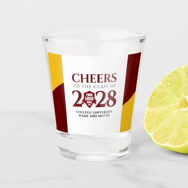 Red Gold School College University Graduation Shot Glass (Front)