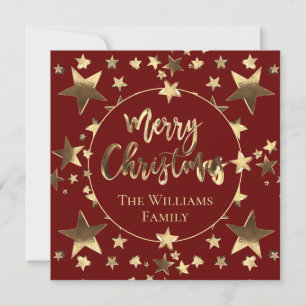 Red Gold Script Stars Modern Chic Merry Christmas