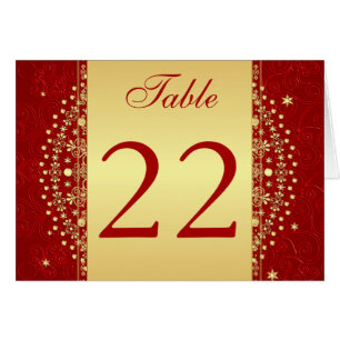 Red, Gold Scrolls, Stars Table Number Card