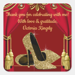 Red Gold Shoe Birthday Party Favour Stickers