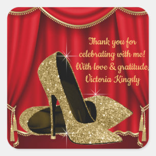 Red Gold Shoe Birthday Party Favour Stickers