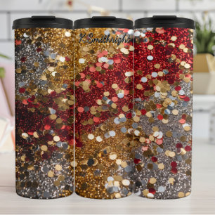 Red Gold Silver Glitter Confetti Thermal Tumbler