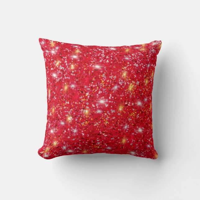 Red gold silver white sparkling glitter pattern  cushion (Front)