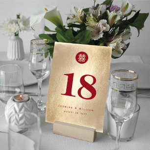 Red Gold Simple Circle Double Xi Chinese Wedding Table Number