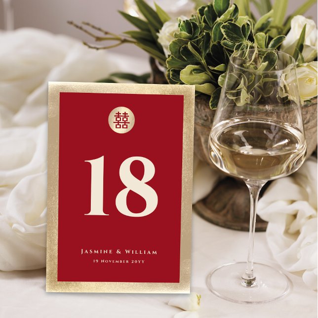 Red Gold Simple Circle Double Xi Chinese Wedding Table Number (Creator Uploaded)