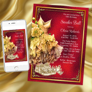 Red Gold Sneaker Ball Invitation