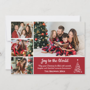 Red Gold Snowflake 4 Photo Collage Christmas Card