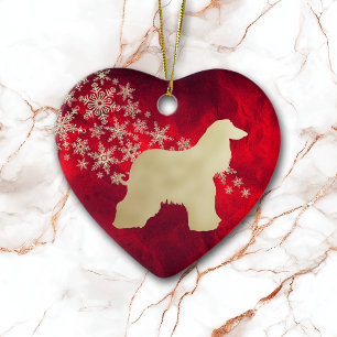 Red Gold Snowflake Afghan Hound Ceramic Ornament