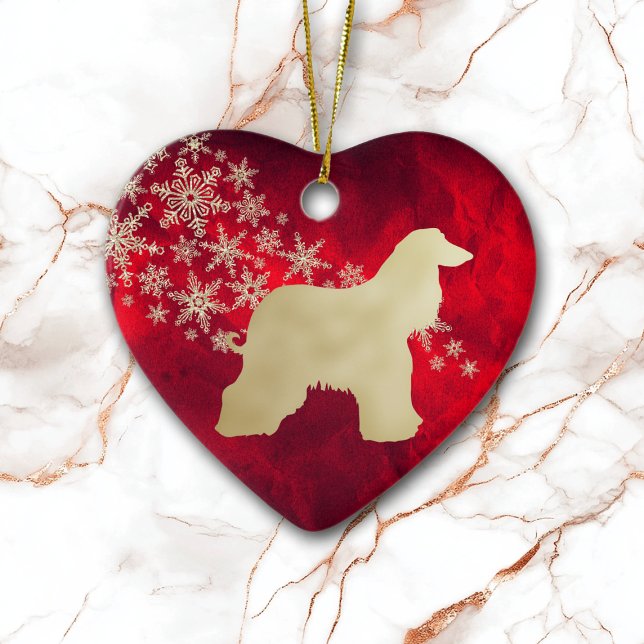 Red Gold Snowflake Afghan Hound Ceramic Ornament (Creator Uploaded)