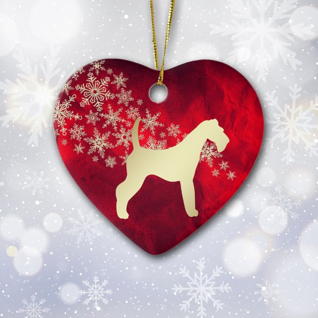 Red Gold Snowflake Airedale Terrier Ceramic Ornament (Creator Uploaded)