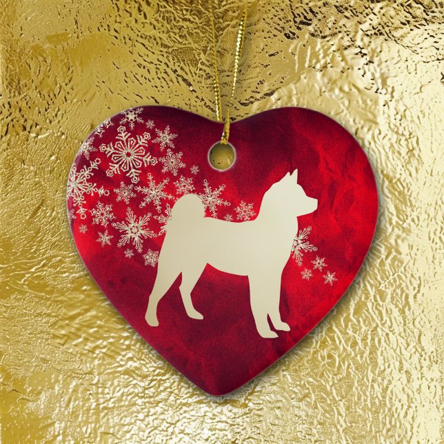 Red Gold Snowflake Akita Dog Ceramic Ornament (Creator Uploaded)