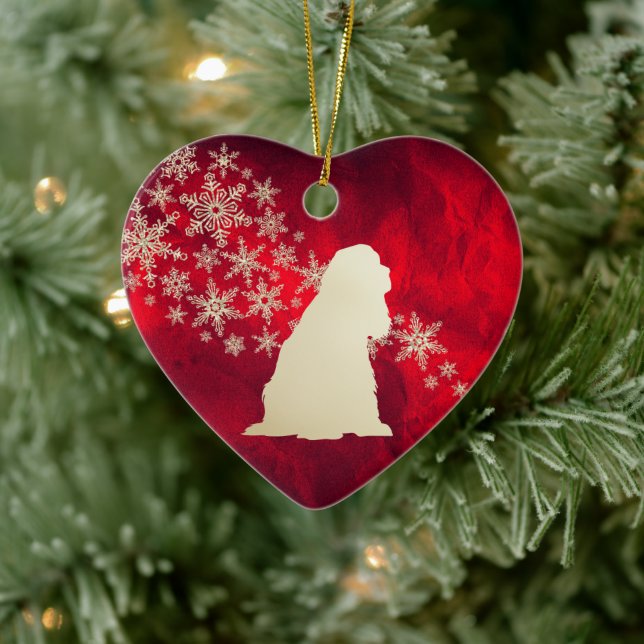 Red Gold Snowflake American Cocker Spaniel Ceramic Ornament (Tree)