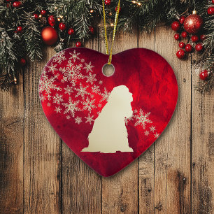 Red Gold Snowflake American Cocker Spaniel Ceramic Ornament