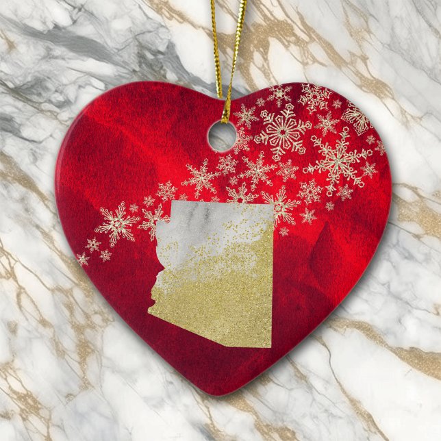 Red Gold Snowflake Arizona Heart Ceramic Ornament (Creator Uploaded)