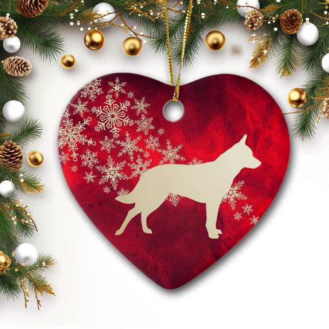 Red Gold Snowflake Australian Cattle Dog Ceramic Ornament (Creator Uploaded)