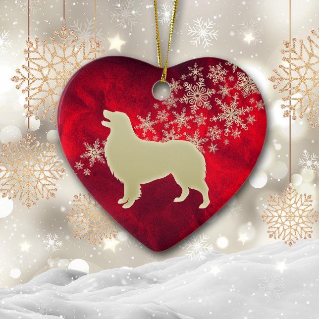 Red Gold Snowflake Australian Shepherd Ceramic Ornament (Creator Uploaded)