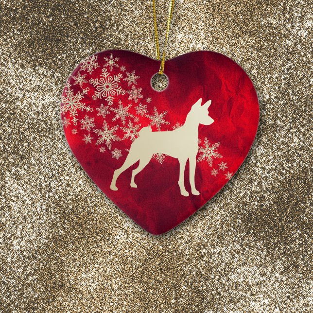 Red Gold Snowflake Basenji Dog Ceramic Ornament (Creator Uploaded)