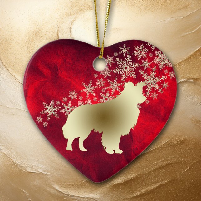 Red Gold Snowflake Border Collie Ceramic Ornament (Creator Uploaded)
