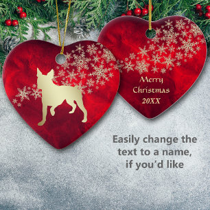 Red Gold Snowflake Boston Terrier Ceramic Ornament