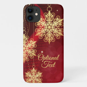 Red & Gold Snowflake Filigree Custom Christmas iPhone 11 Case