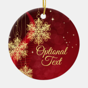 Red & Gold Snowflake Filigree Custom Christmas Ceramic Ornament