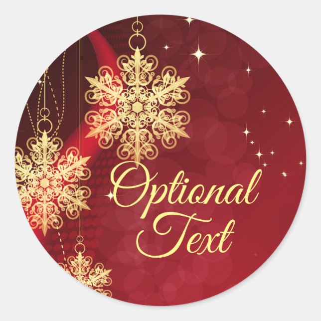 Red & Gold Snowflake Filigree Custom Christmas Classic Round Sticker (Front)