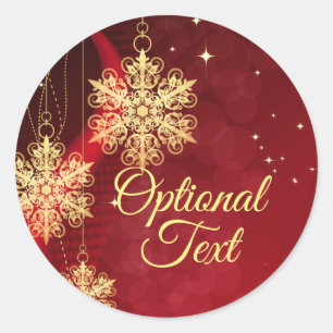 Red & Gold Snowflake Filigree Custom Christmas Classic Round Sticker