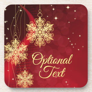 Red & Gold Snowflake Filigree Custom Christmas Coaster