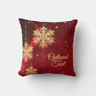 Red & Gold Snowflake Filigree Custom Christmas Cushion
