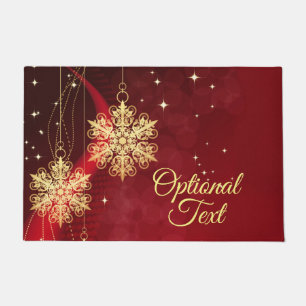 Red & Gold Snowflake Filigree Custom Christmas Doormat